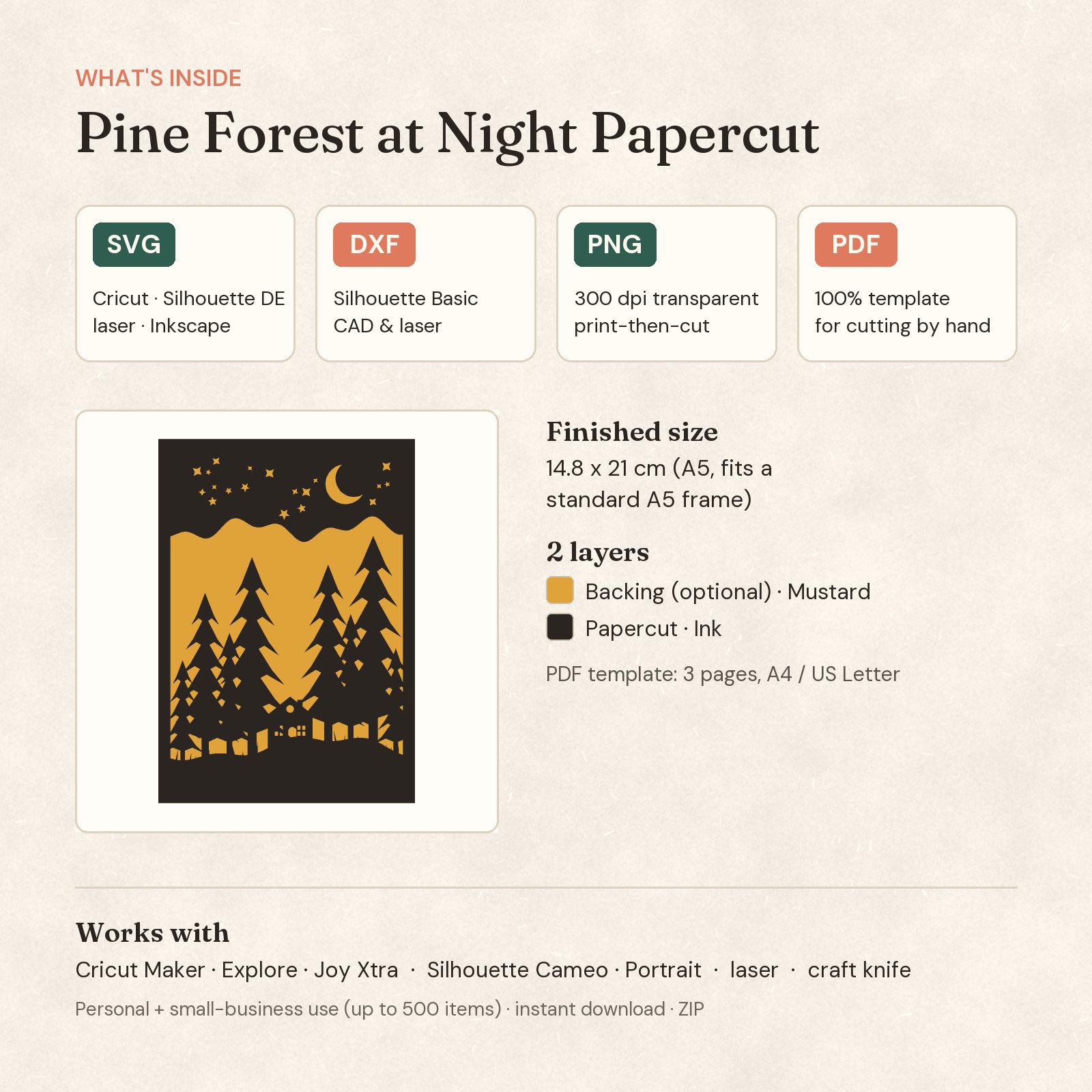 Pine Forest at Night Papercut — 2