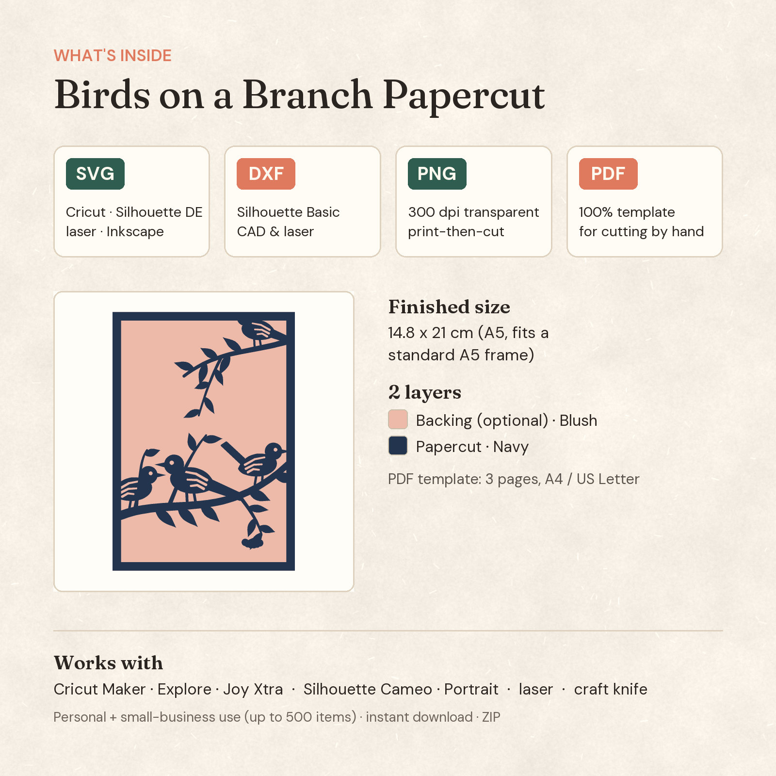 Birds on a Branch Papercut — 2