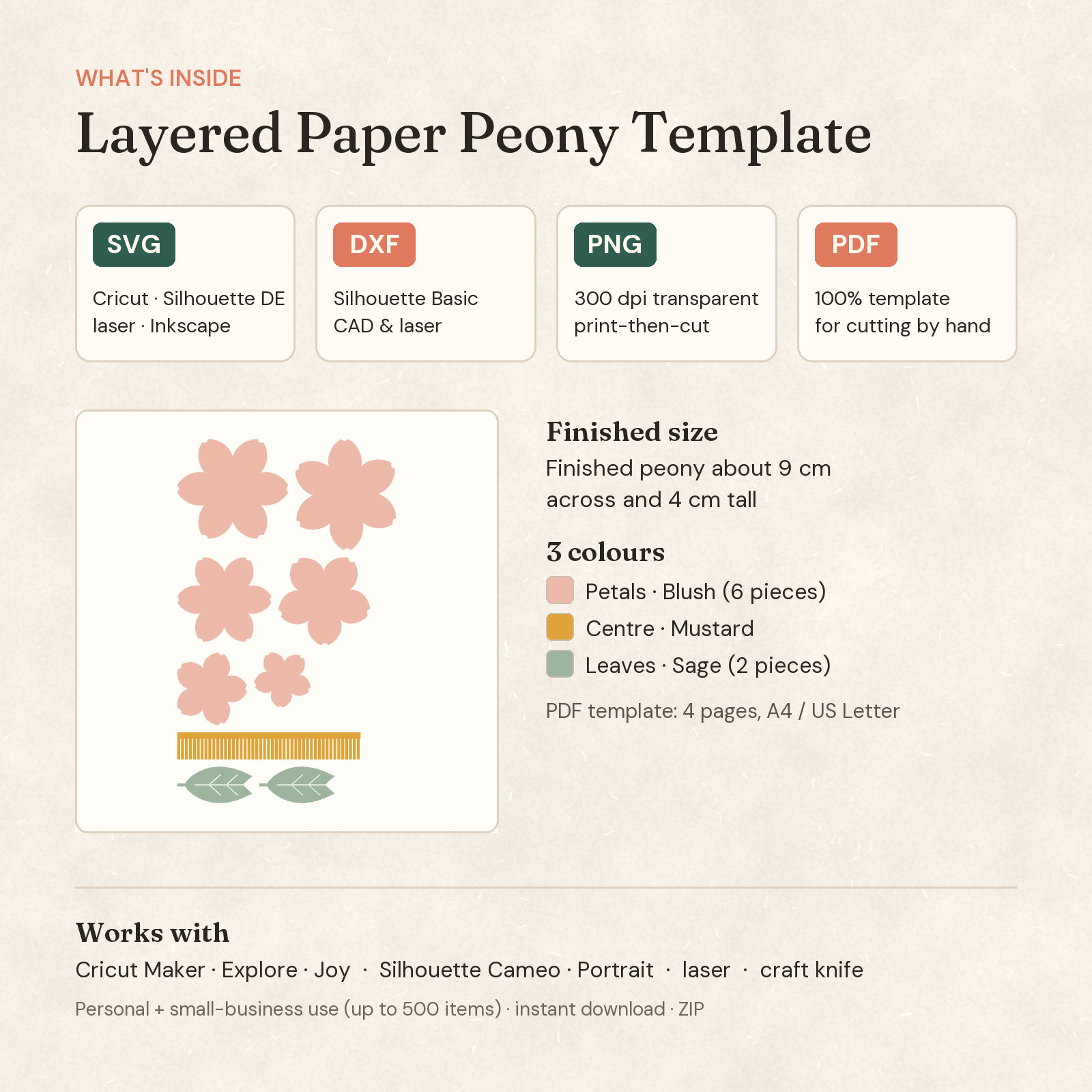Layered Paper Peony Template — 2