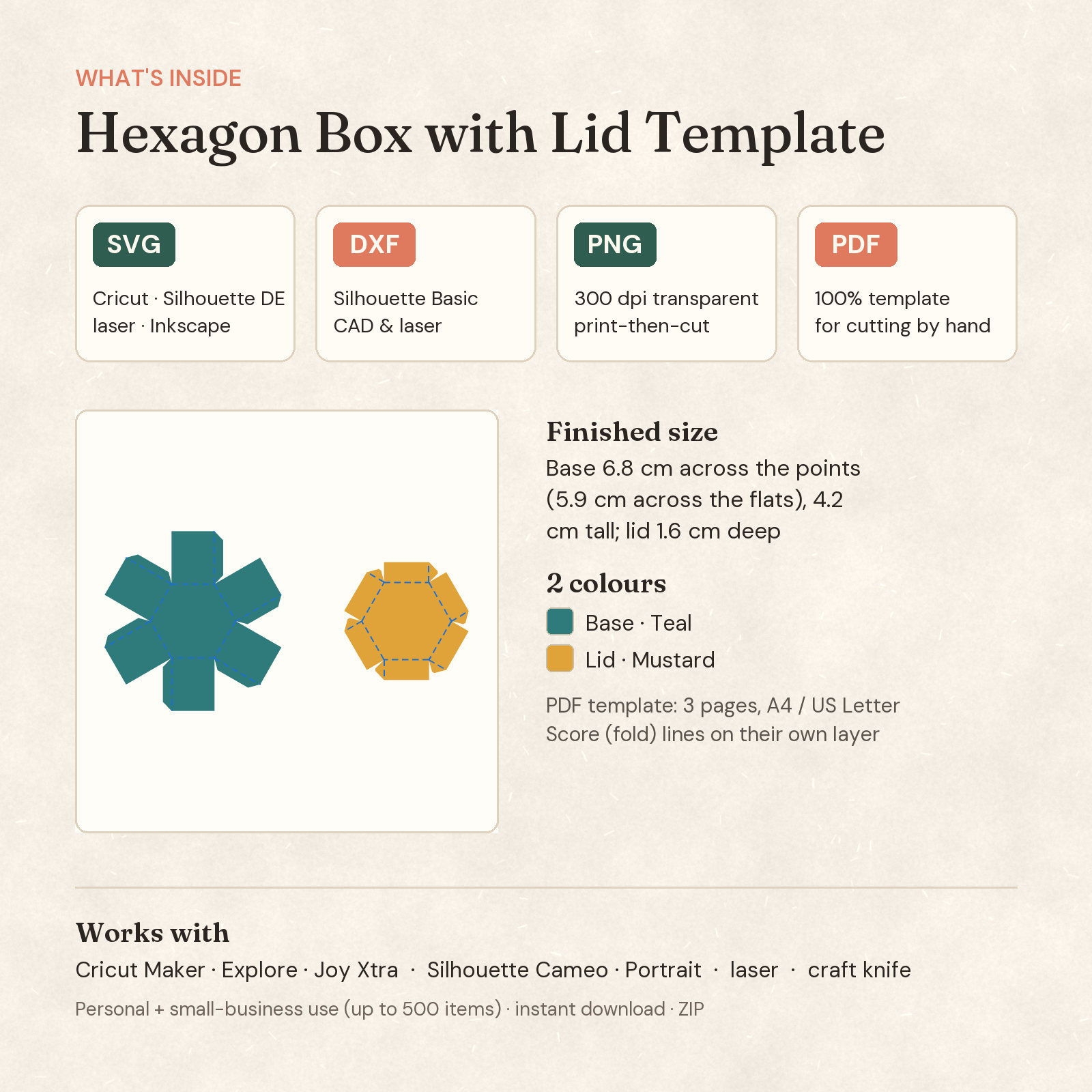 Hexagon Box with Lid Template — 2