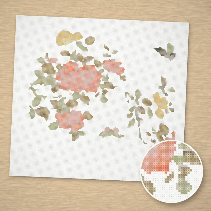 Butterflies on Roses Cross-Stitch Pattern