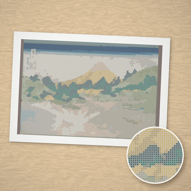 Lake Misaka and Mount Fuji Cross-Stitch Pattern