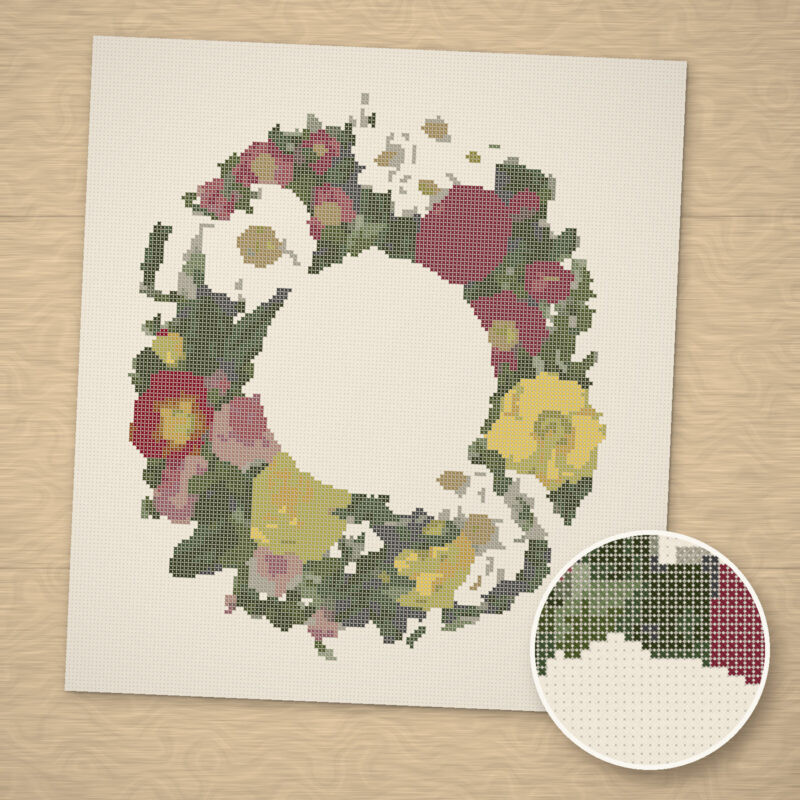 A Wreath of Roses Cross-Stitch Pattern